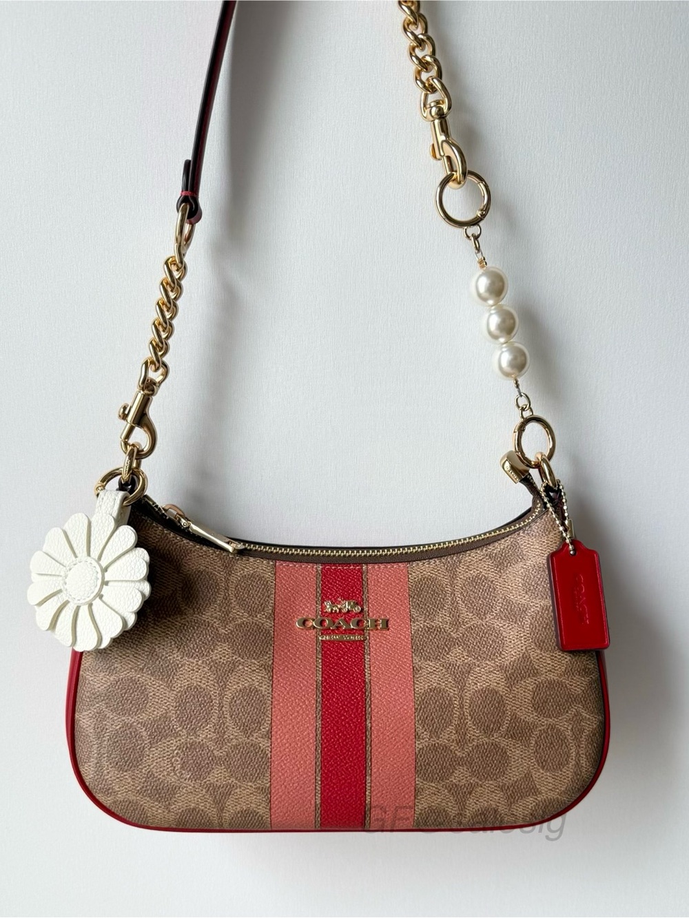 NWT Coach Teri Shoulder Bag In Signature With Stripe Gold/Tan CAL81-Elevated